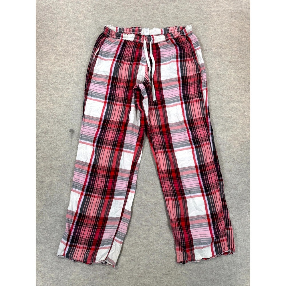 Victorias Secret Pajama Pants Womens Large Long Pink Red Plaid Cotton Flannel